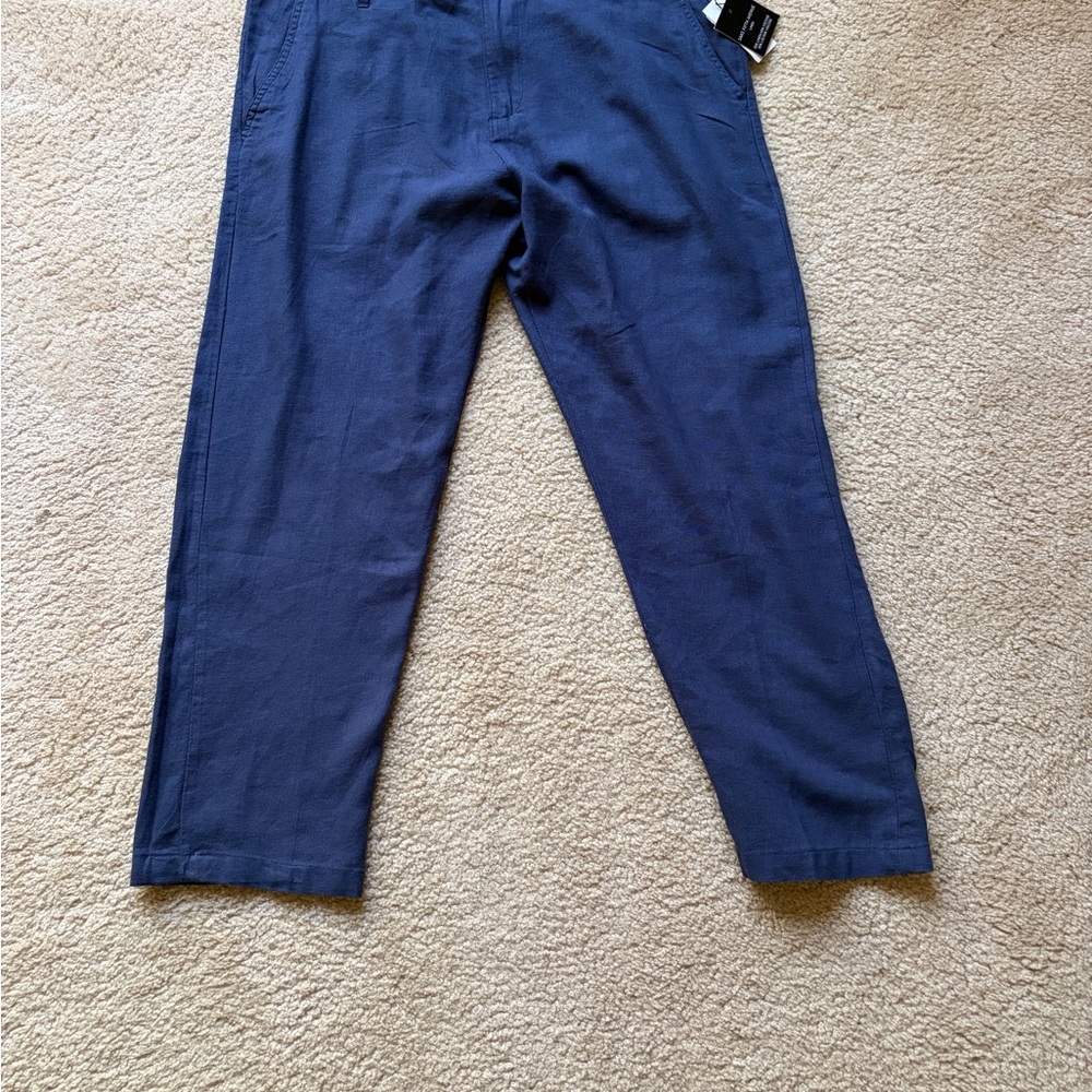Saks Fifth Avenue Pants Mens Marine Navy Size 36 Linen Casual Dress Cropped NEW